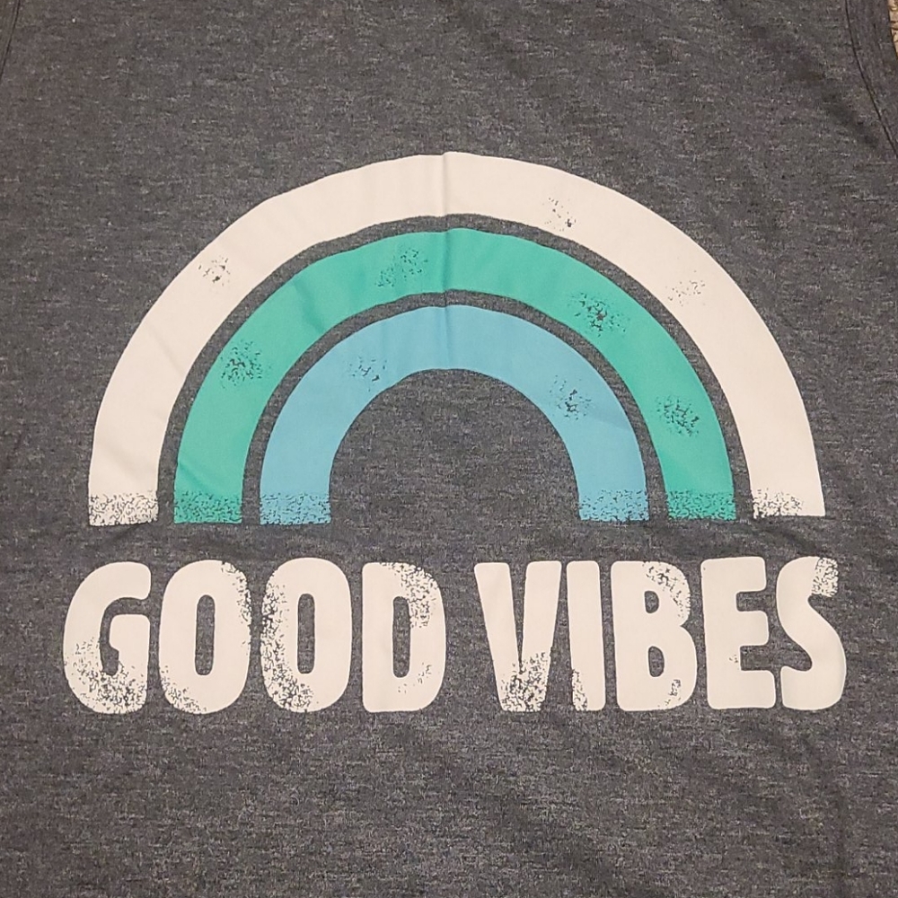 Good Vibes Loose Fit Rainbow Muscle Tank Top - Picture 3 of 5